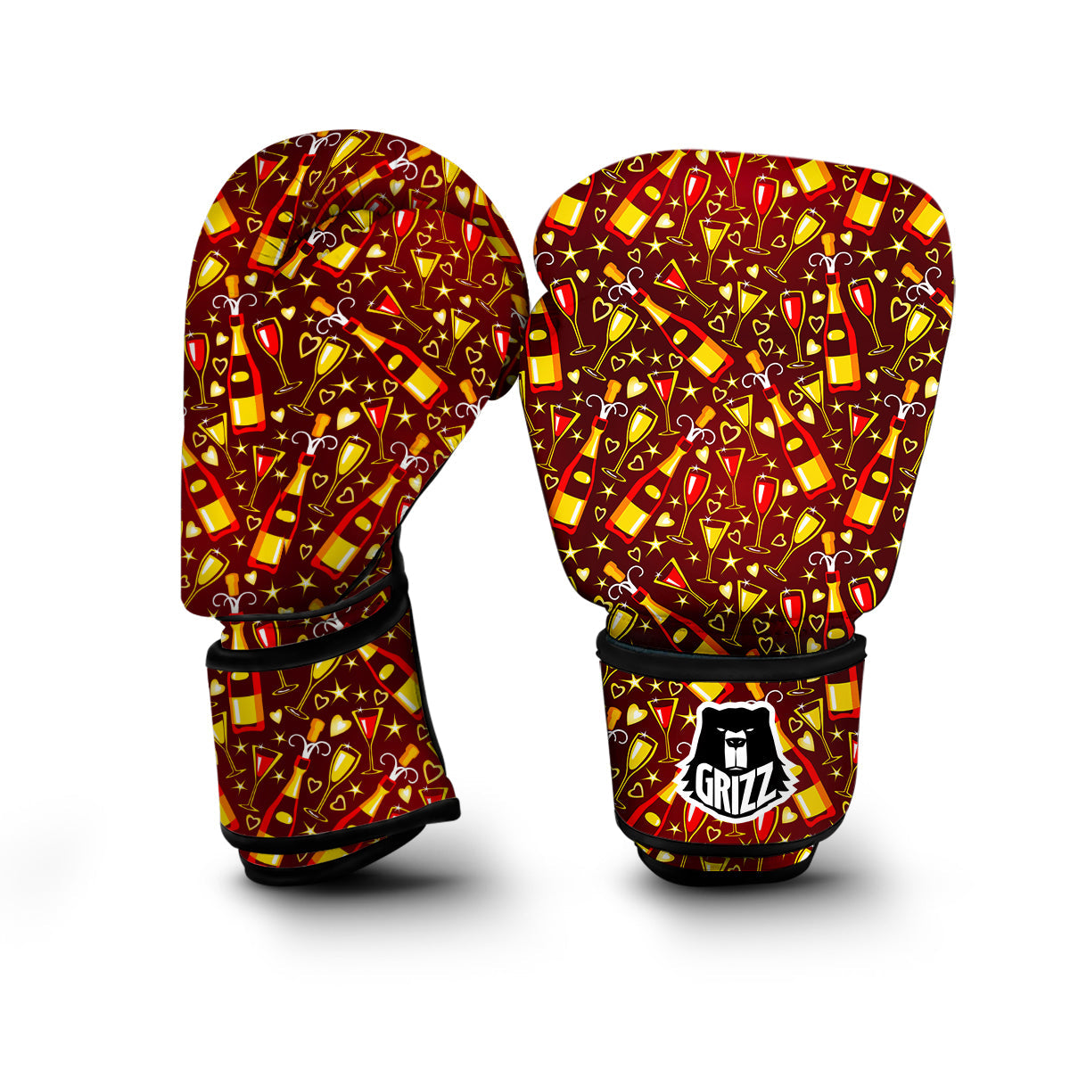 Champagne Pattern Print Boxing Gloves-grizzshop