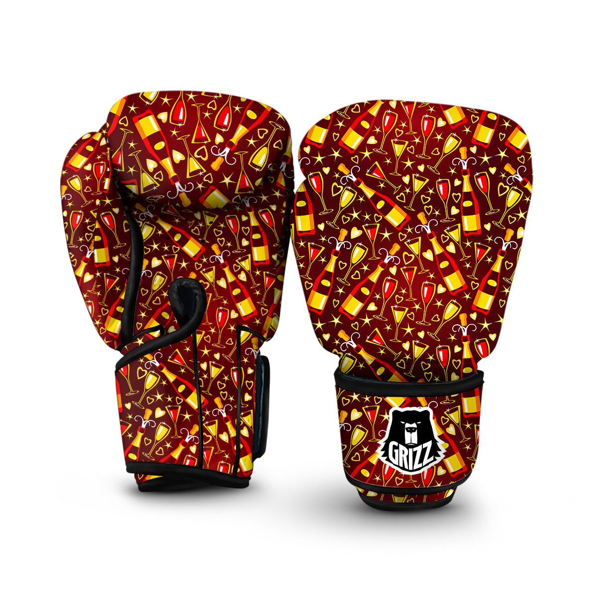 Champagne Pattern Print Boxing Gloves-grizzshop