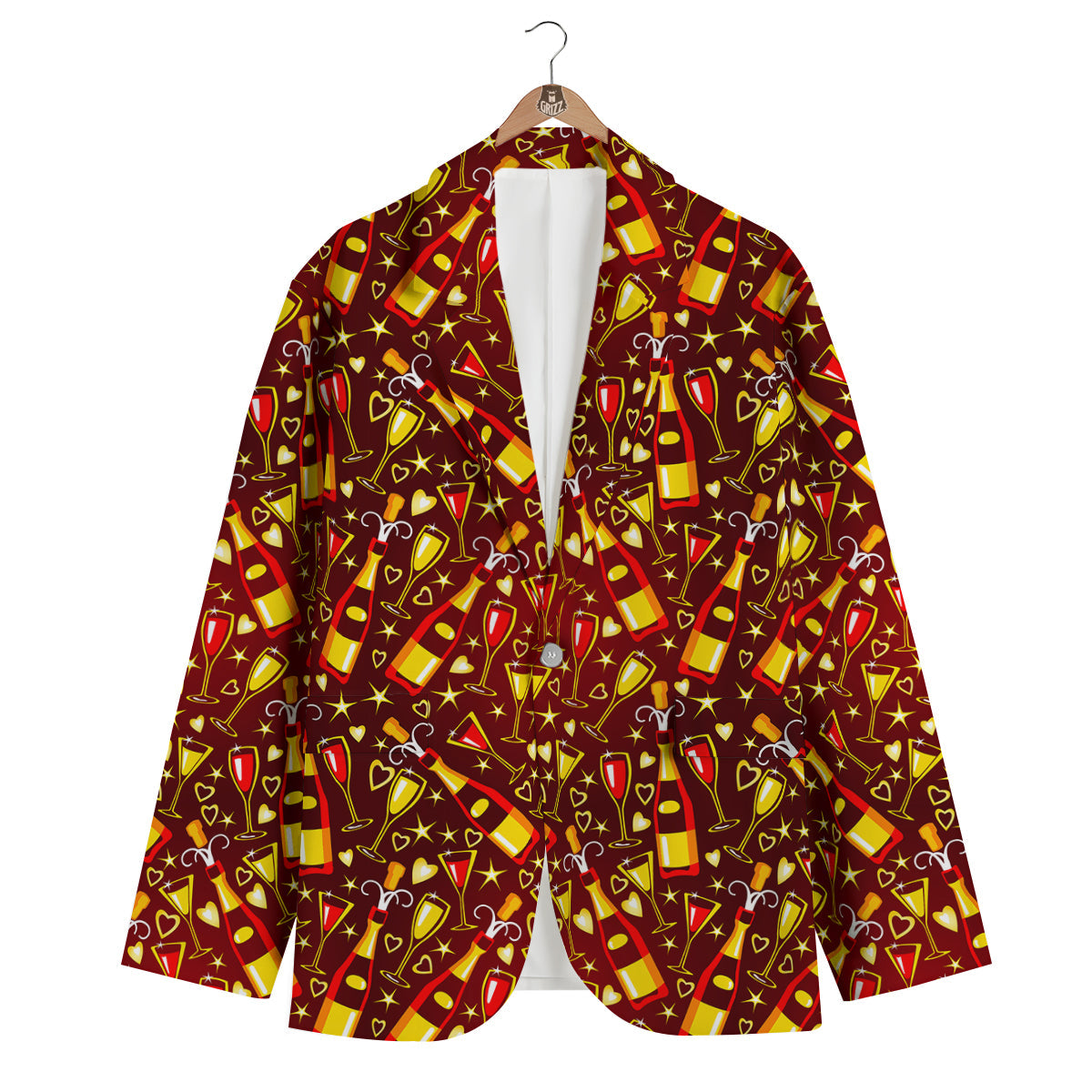 Champagne Pattern Print Men's Blazer-grizzshop