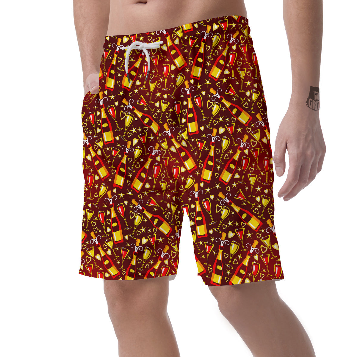 Champagne Pattern Print Men's Shorts-grizzshop