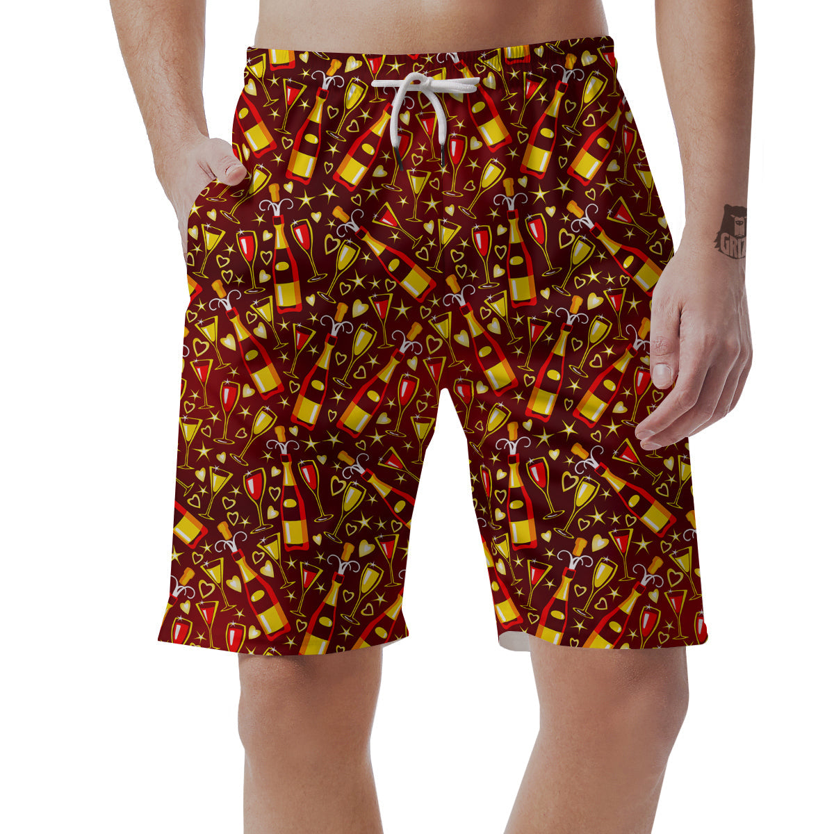 Champagne Pattern Print Men's Shorts-grizzshop