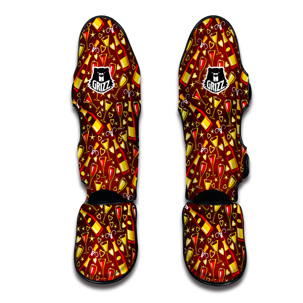 Champagne Pattern Print Muay Thai Shin Guards-grizzshop