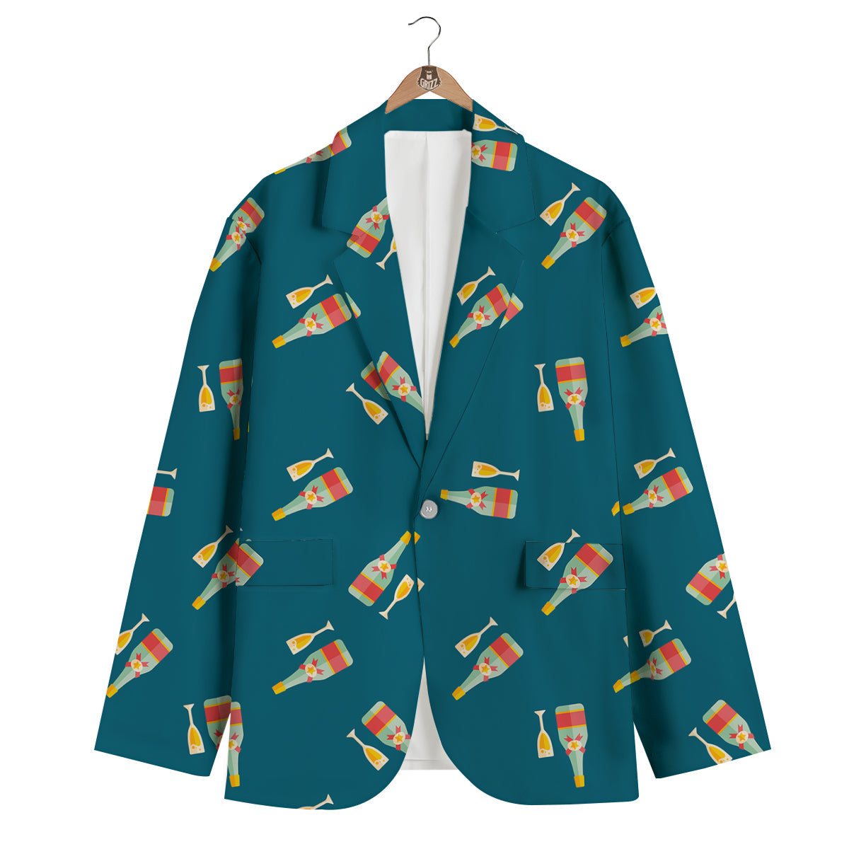 Champagne Print Pattern Men's Blazer-grizzshop