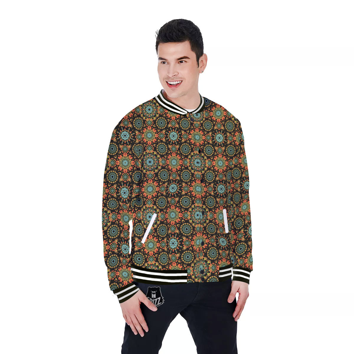 Chaotic Boho Print Pattern Baseball Jacket-grizzshop