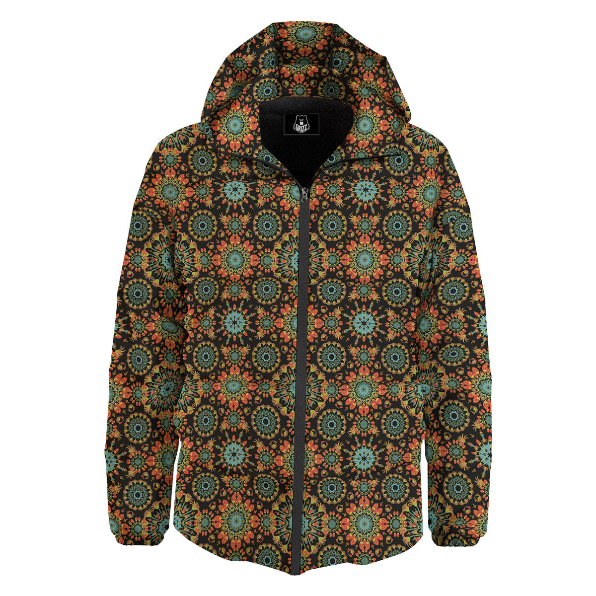 Chaotic Boho Print Pattern Down Jacket-grizzshop