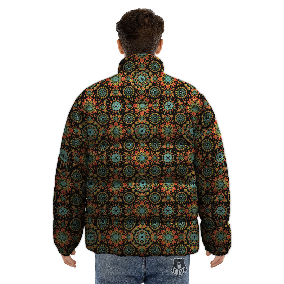 Chaotic Boho Print Pattern Puffer Jacket-grizzshop