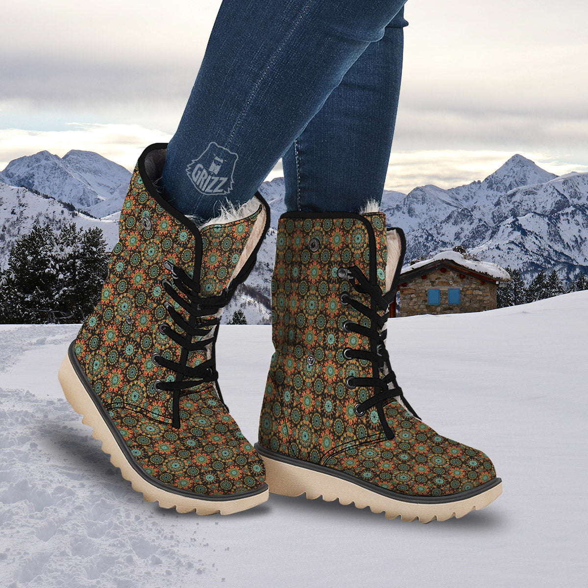 Chaotic Boho Print Pattern Snow Boots-grizzshop