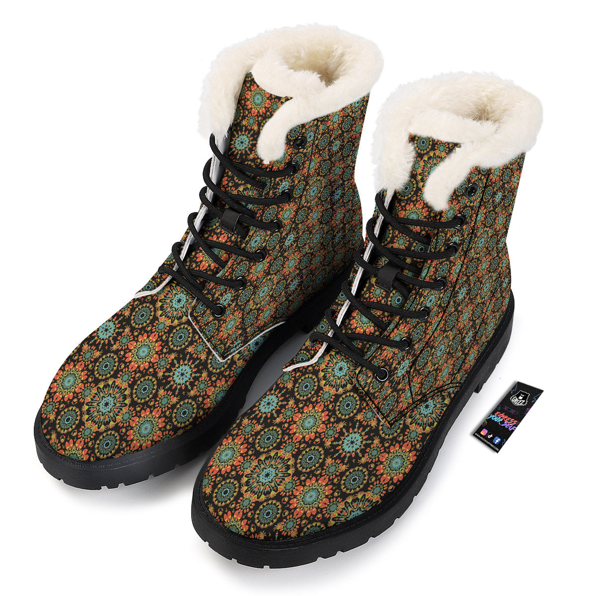 Chaotic Boho Print Pattern Winter Boots-grizzshop