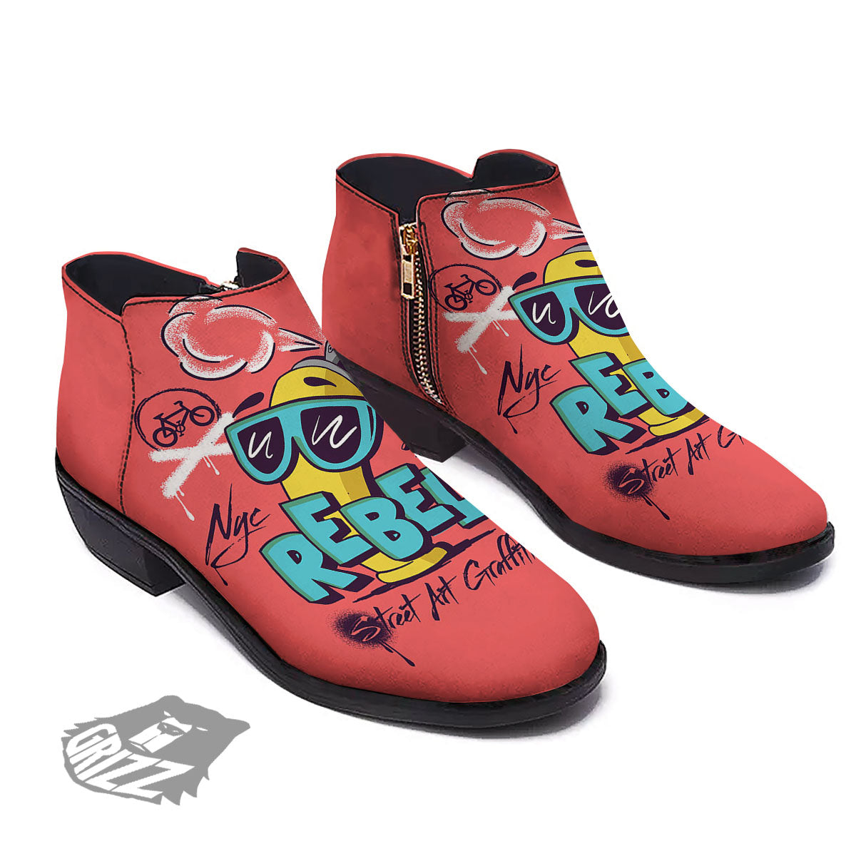 Characters Graffiti Cartoon Print Ankle Boots-grizzshop