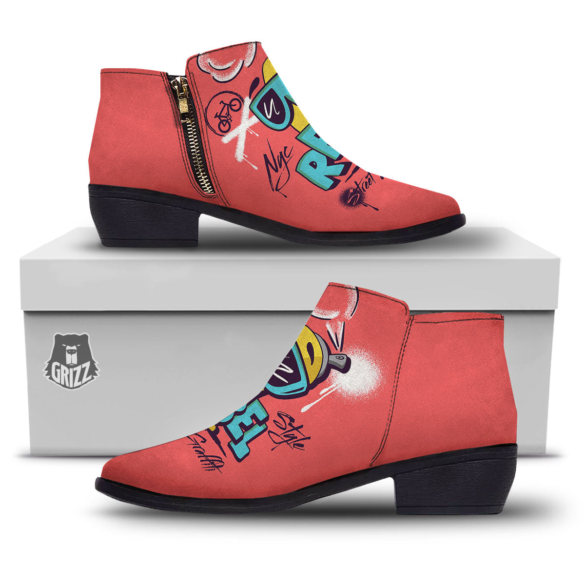 Characters Graffiti Cartoon Print Ankle Boots-grizzshop