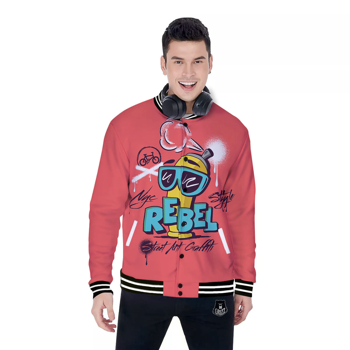 Characters Graffiti Cartoon Print Baseball Jacket-grizzshop