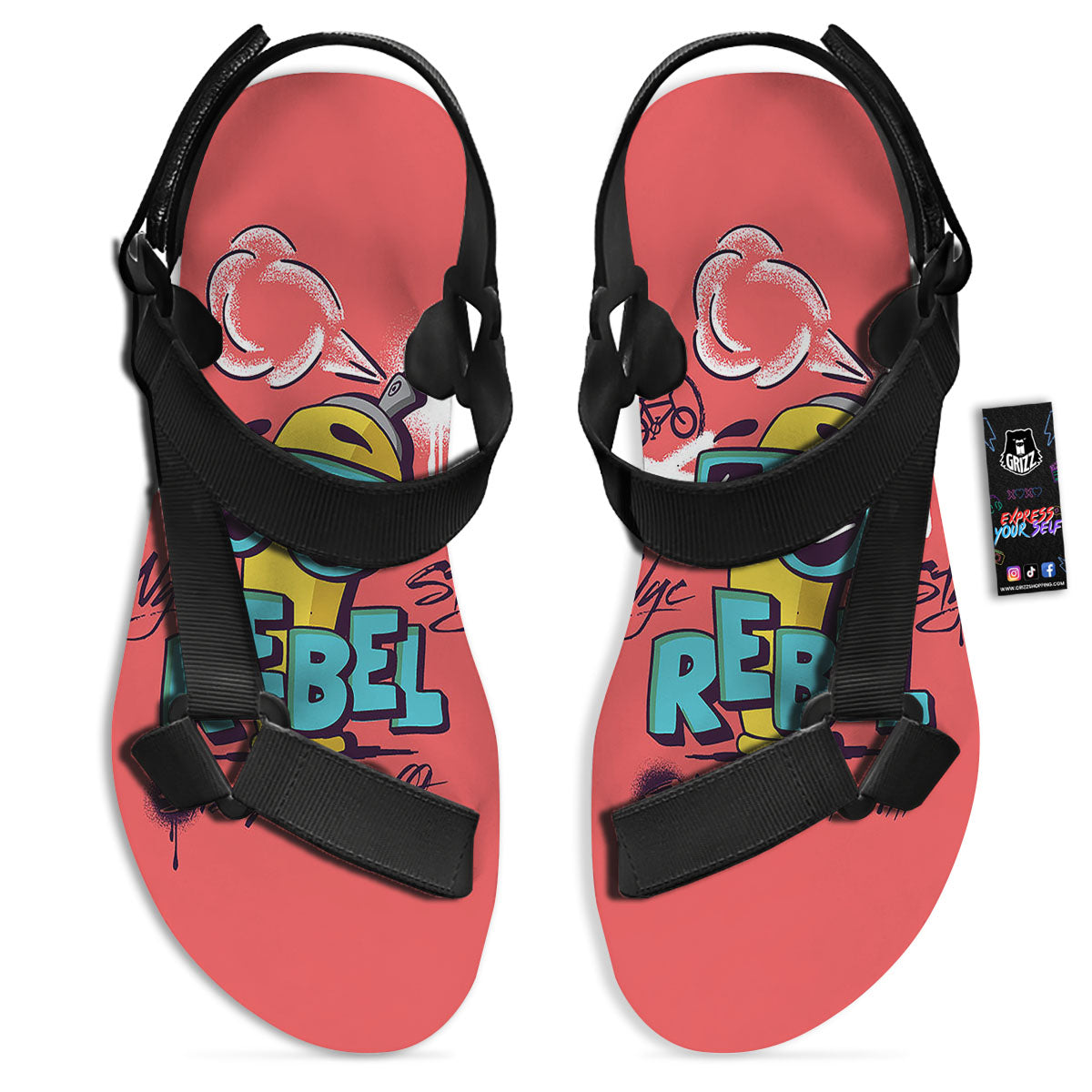 Characters Graffiti Cartoon Print Black Open Toe Sandals-grizzshop