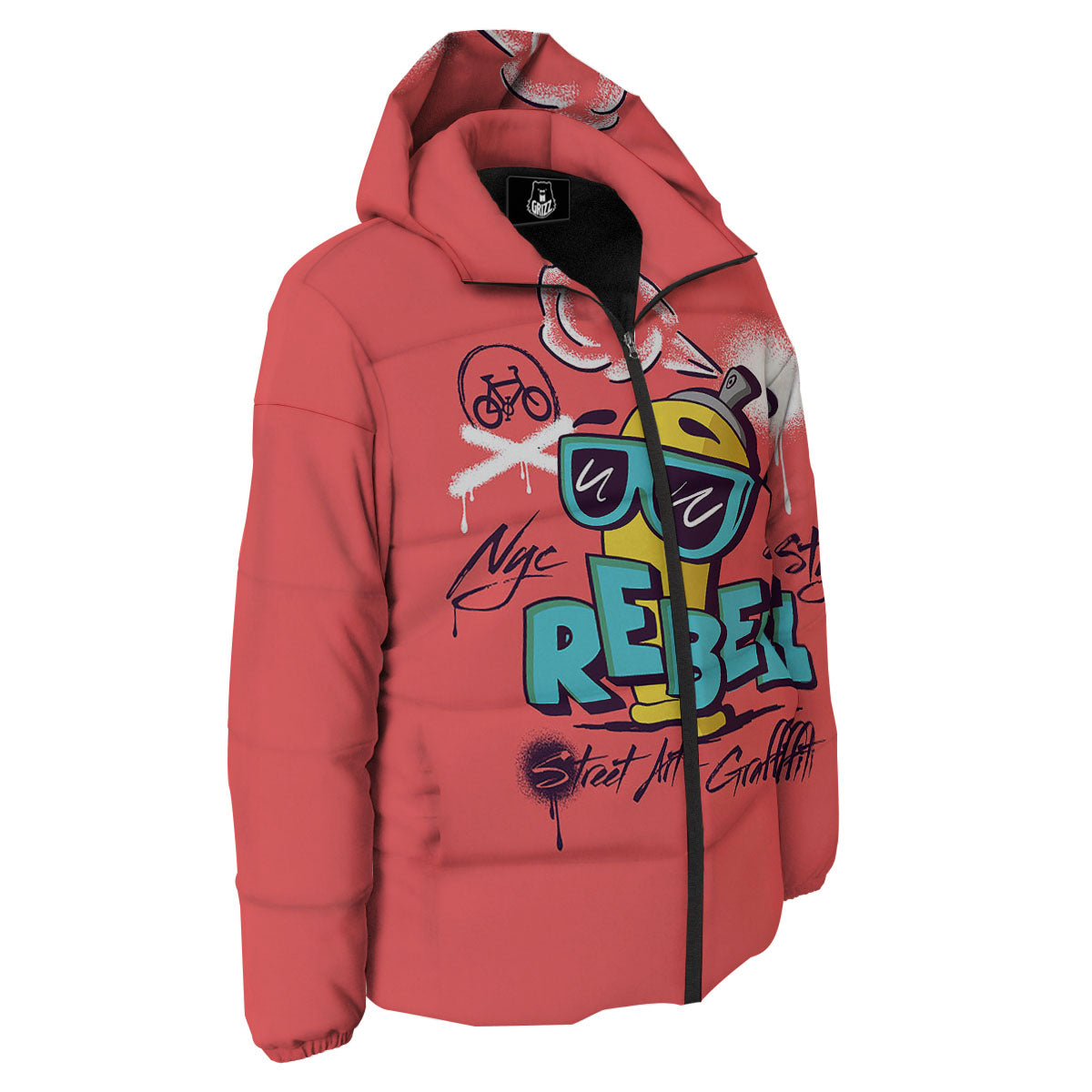 Characters Graffiti Cartoon Print Down Jacket-grizzshop