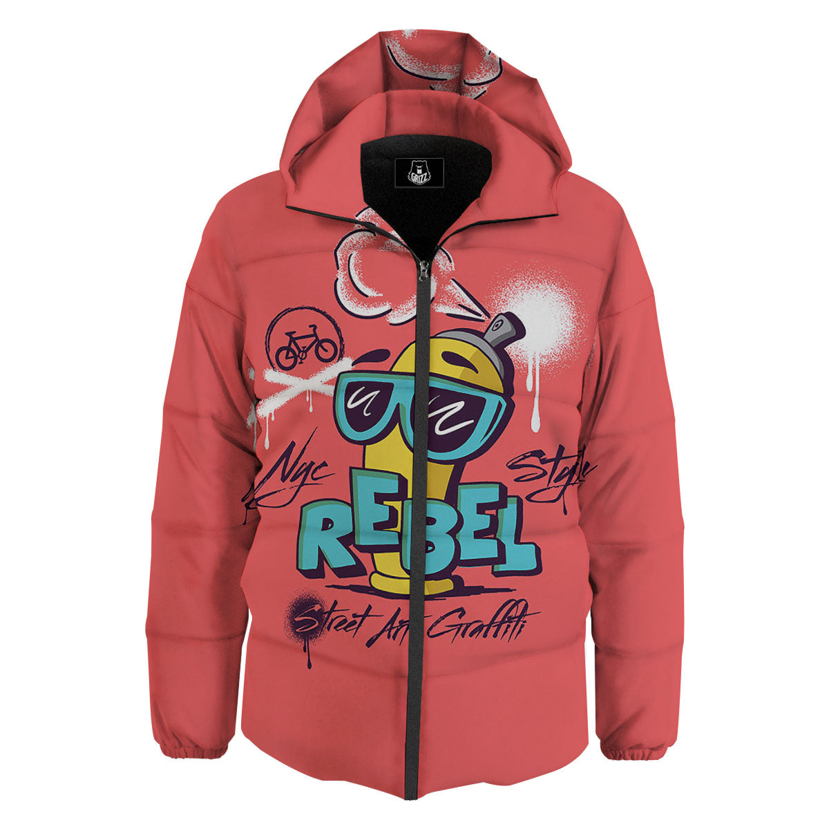 Characters Graffiti Cartoon Print Down Jacket-grizzshop