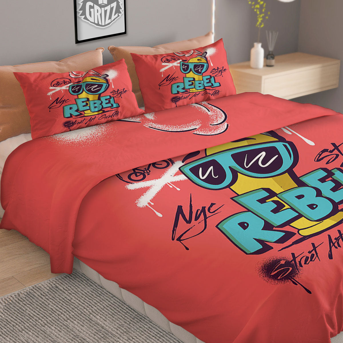 Characters Graffiti Cartoon Print Duvet Cover Bedding Set