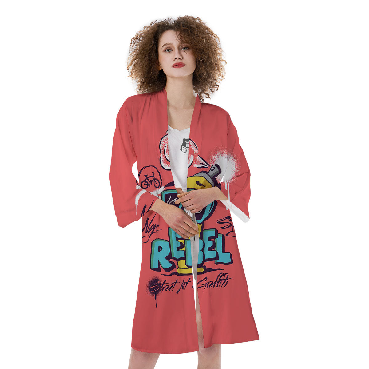 Characters Graffiti Cartoon Print Kimono-grizzshop