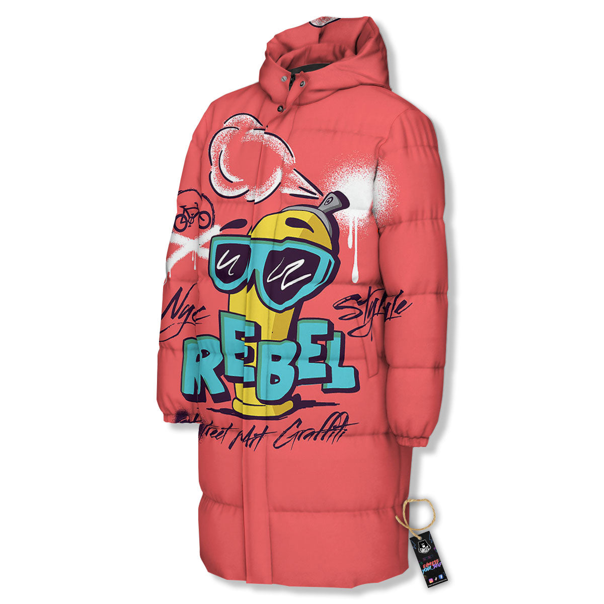 Characters Graffiti Cartoon Print Long Down Jacket-grizzshop