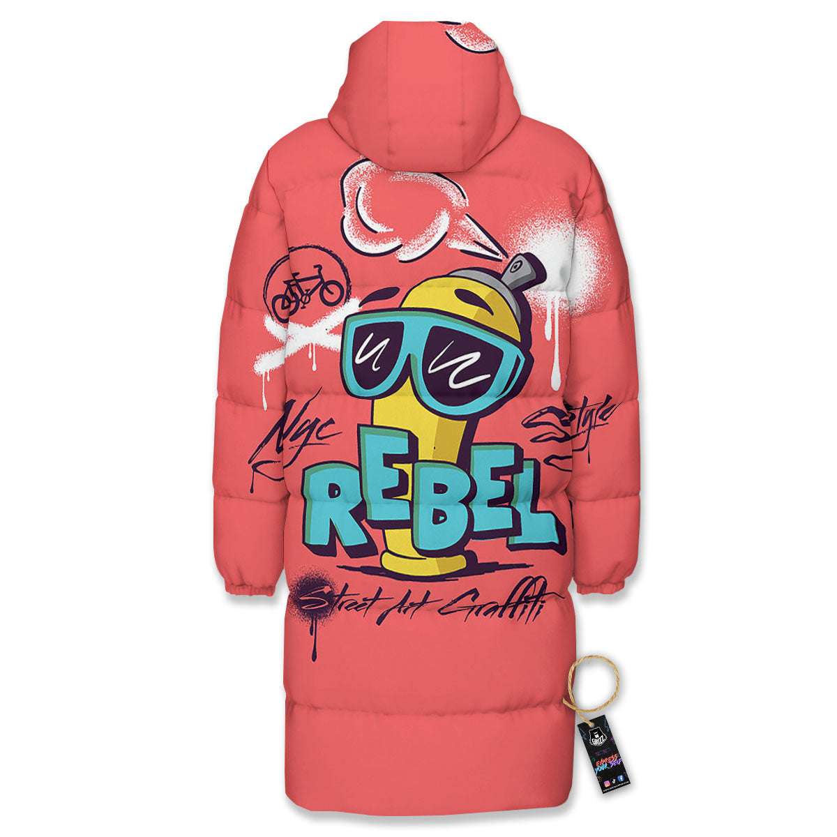 Characters Graffiti Cartoon Print Long Down Jacket-grizzshop