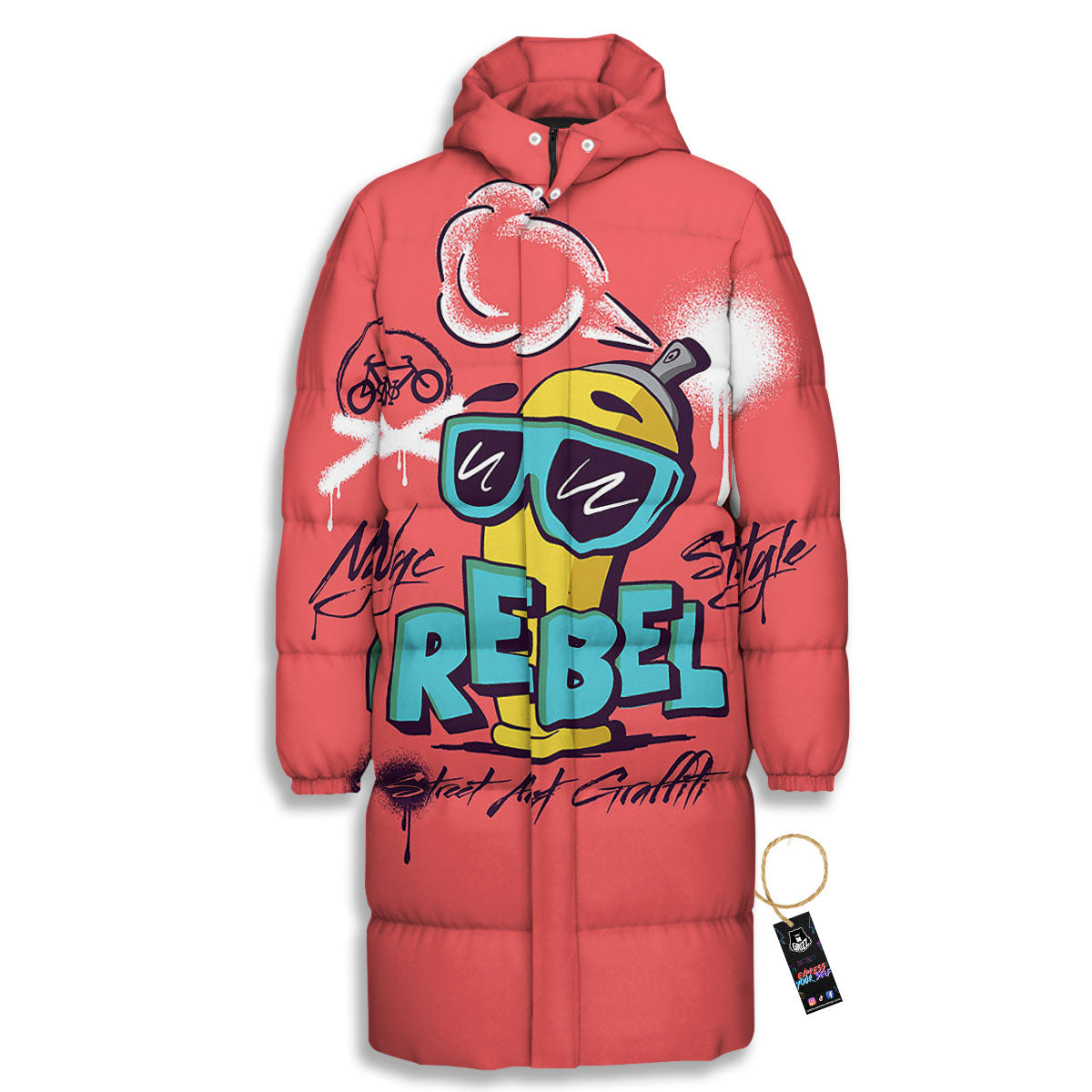 Characters Graffiti Cartoon Print Long Down Jacket-grizzshop