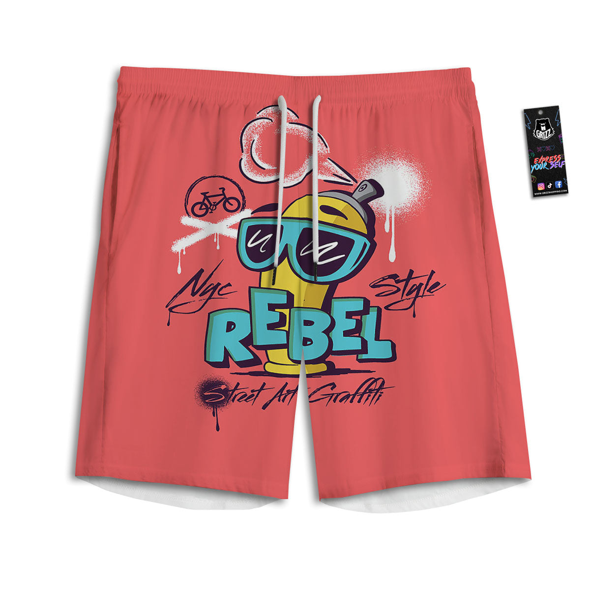 Cancer Breast Little Ribbon Print Men's Athletic Shorts