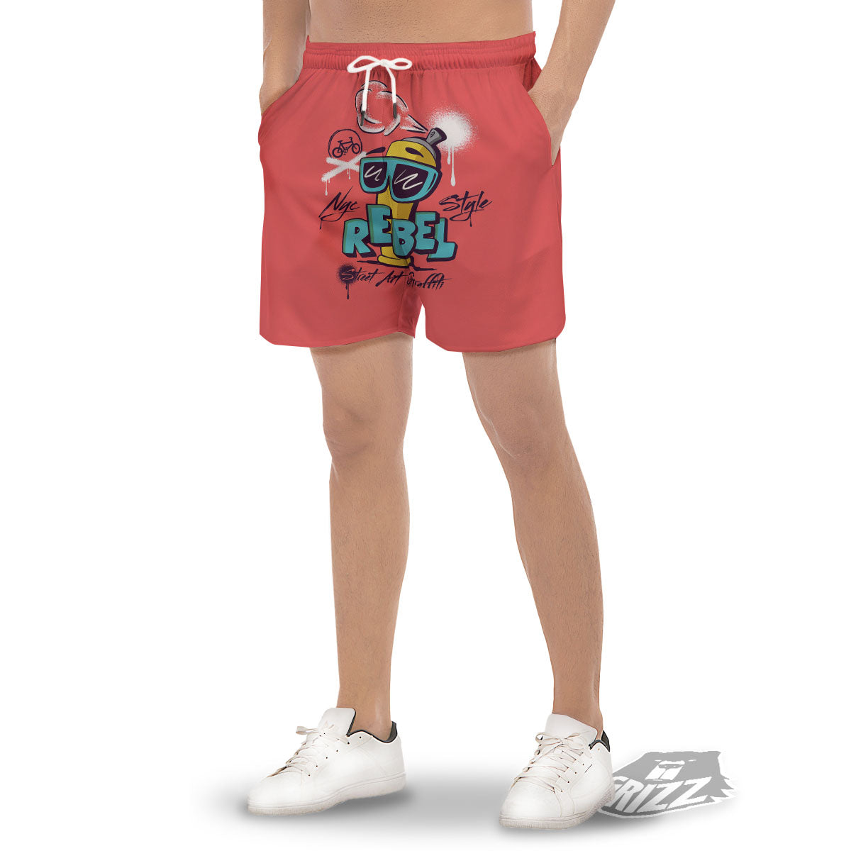 Characters Graffiti Cartoon Print Men's Gym Shorts-grizzshop