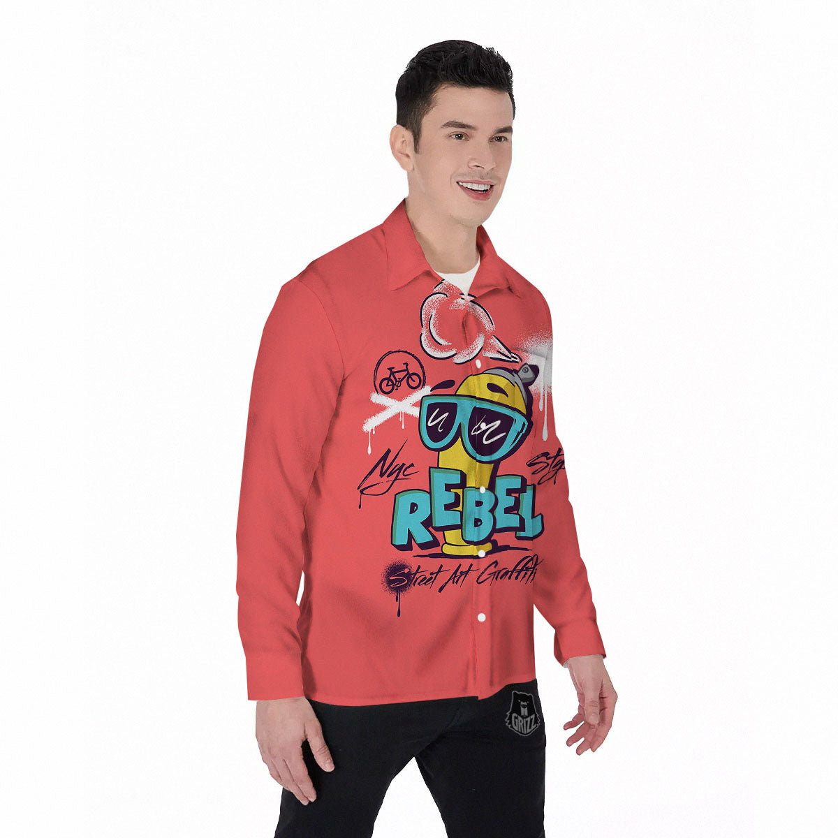 Characters Graffiti Cartoon Print Men's Long Sleeve Shirts-grizzshop