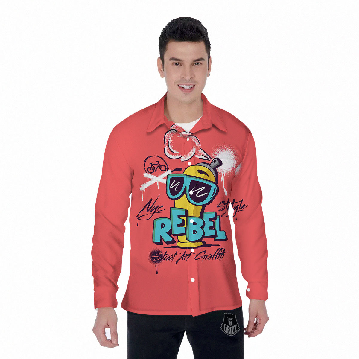 Characters Graffiti Cartoon Print Men's Long Sleeve Shirts-grizzshop