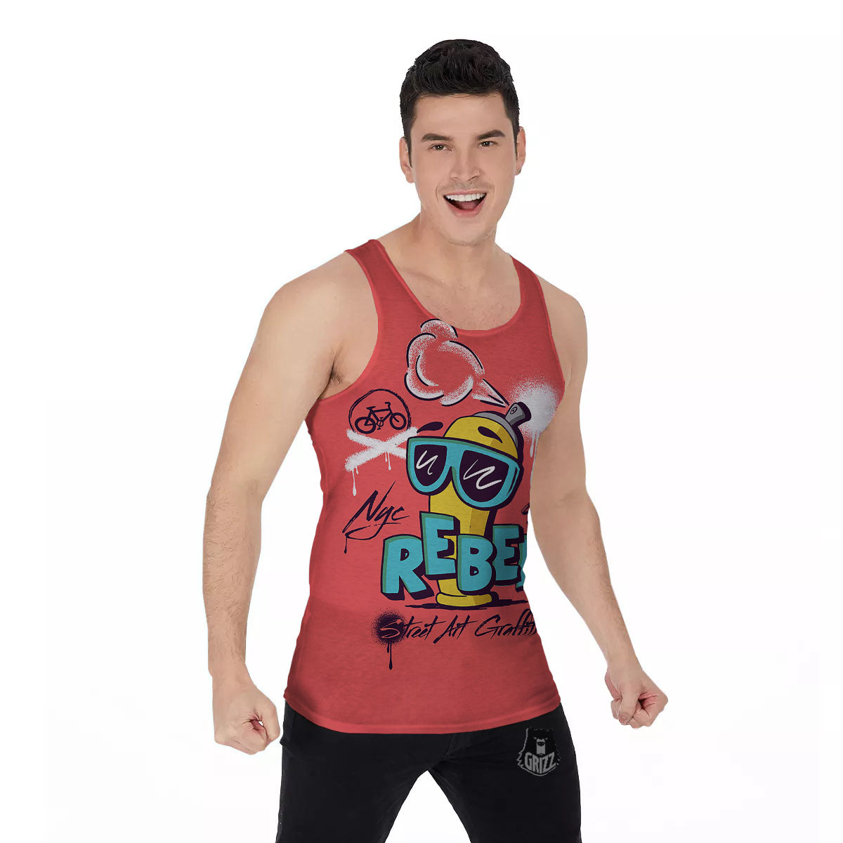 Characters Graffiti Cartoon Print Men's Tank Top-grizzshop