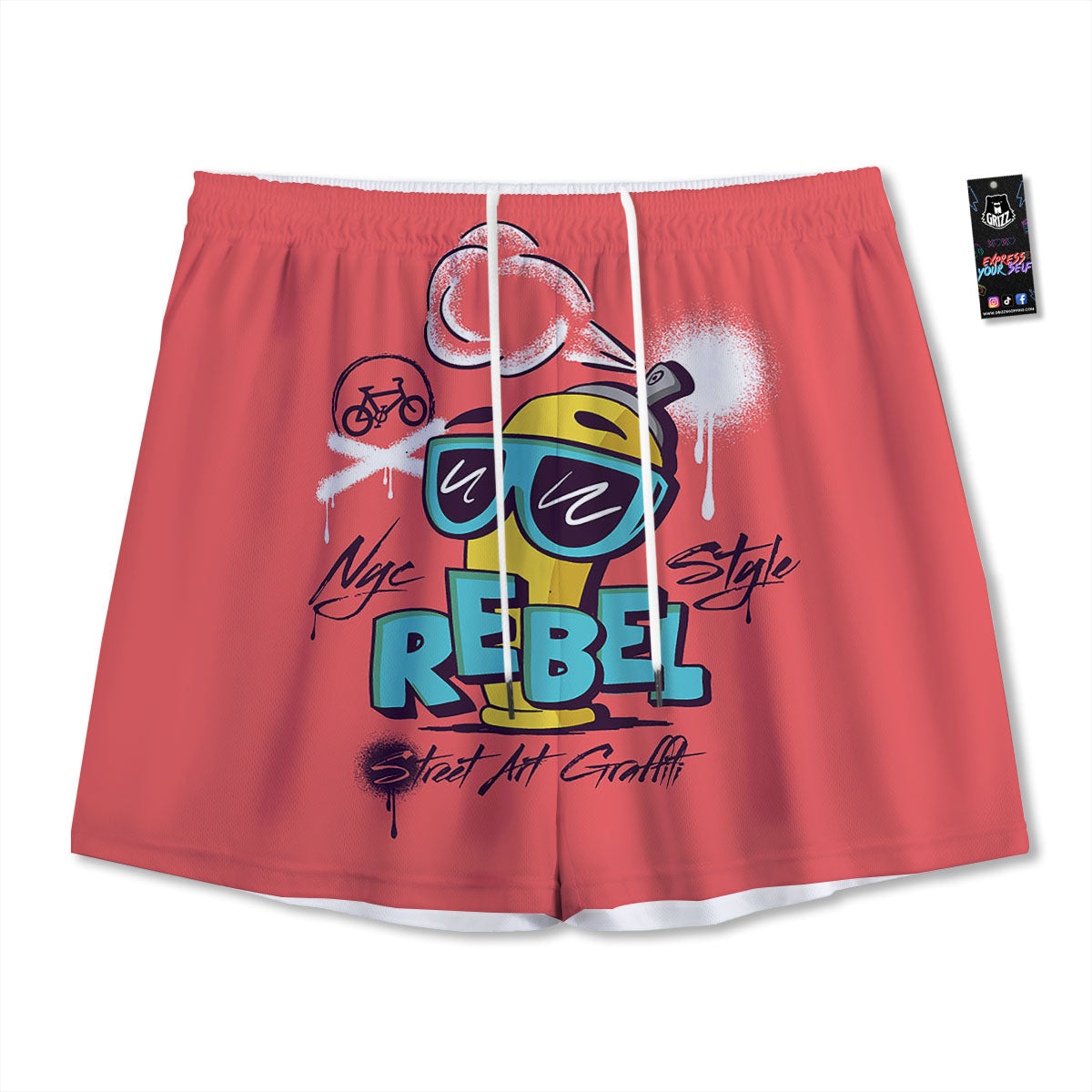 Characters Graffiti Cartoon Print Mesh Shorts
