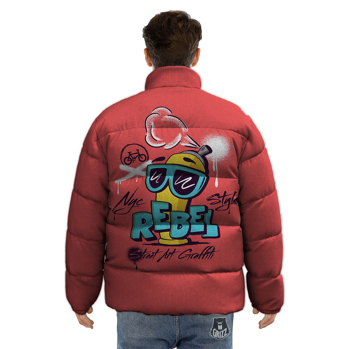 Characters Graffiti Cartoon Print Puffer Jacket-grizzshop