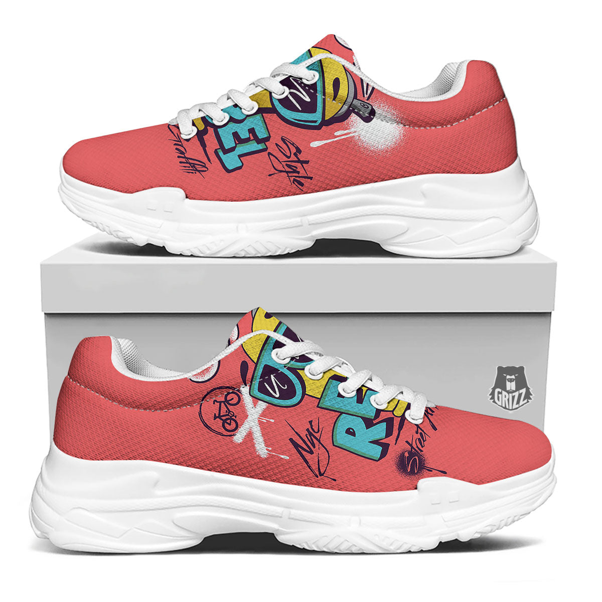 Characters Graffiti Cartoon Print White Chunky Shoes-grizzshop