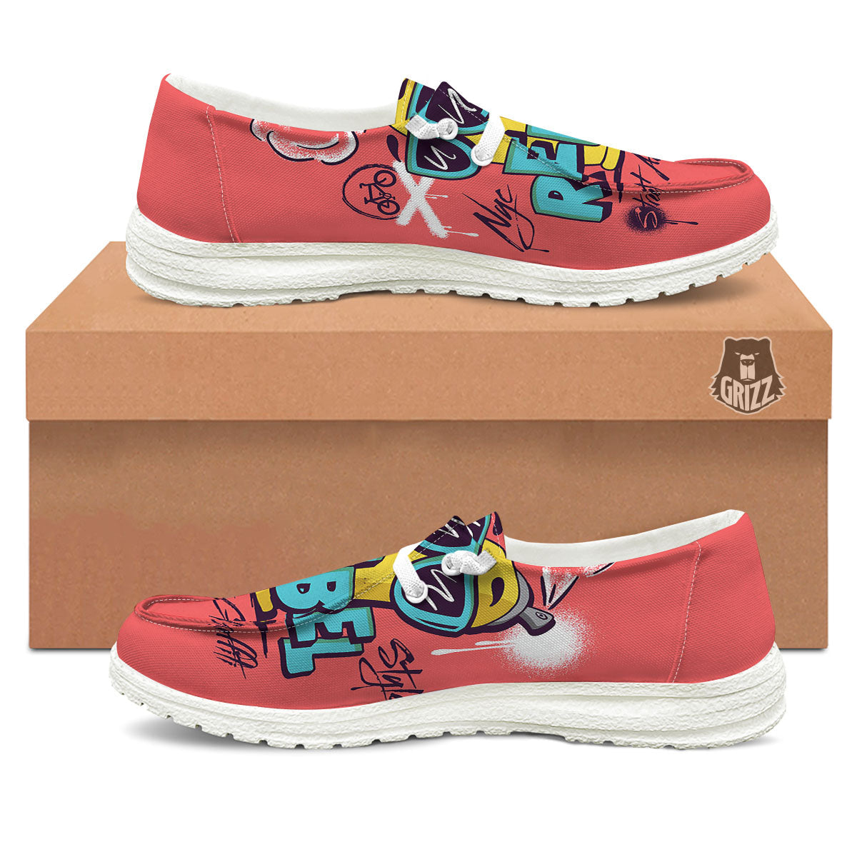 Characters Graffiti Cartoon Print White Loafers-grizzshop