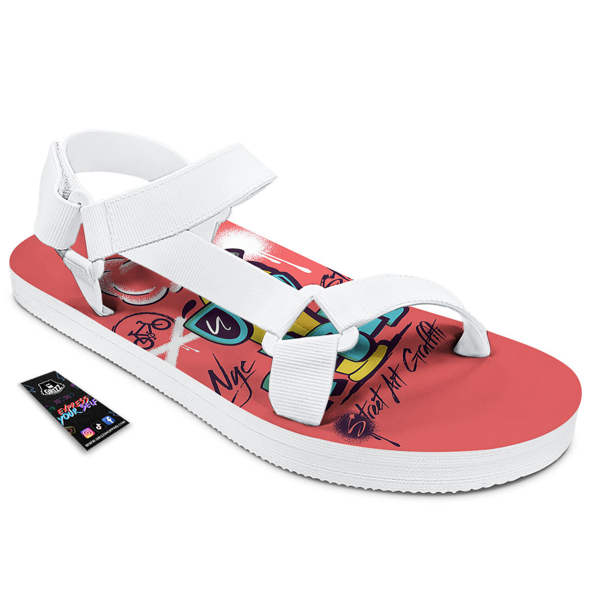 Characters Graffiti Cartoon Print White Open Toe Sandals-grizzshop