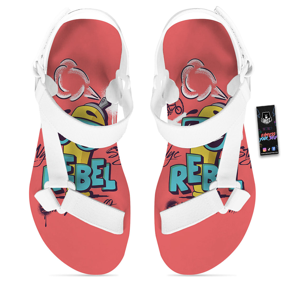 Characters Graffiti Cartoon Print White Open Toe Sandals-grizzshop