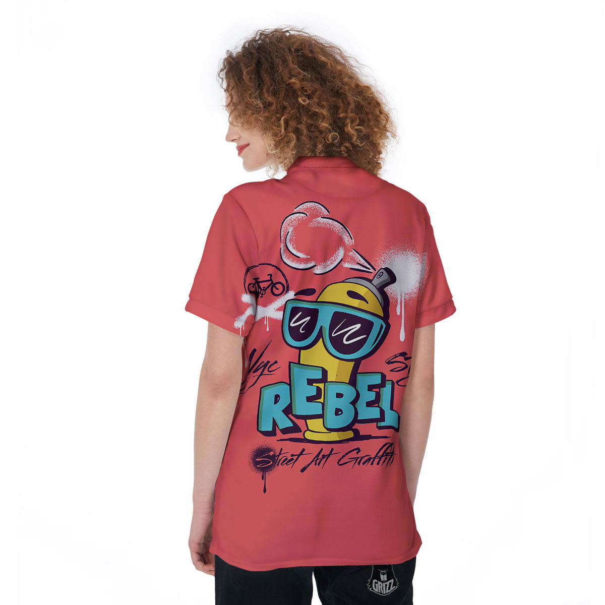 Characters Graffiti Cartoon Print Women's Golf Shirts-grizzshop