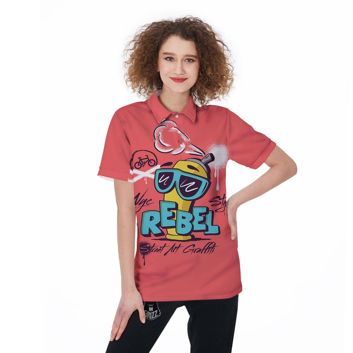 Characters Graffiti Cartoon Print Women's Golf Shirts-grizzshop