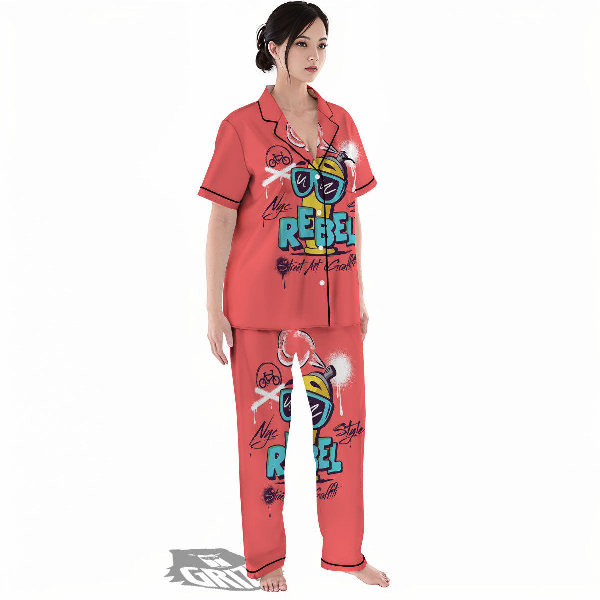 Characters Graffiti Cartoon Print Women's Pajamas Set-grizzshop