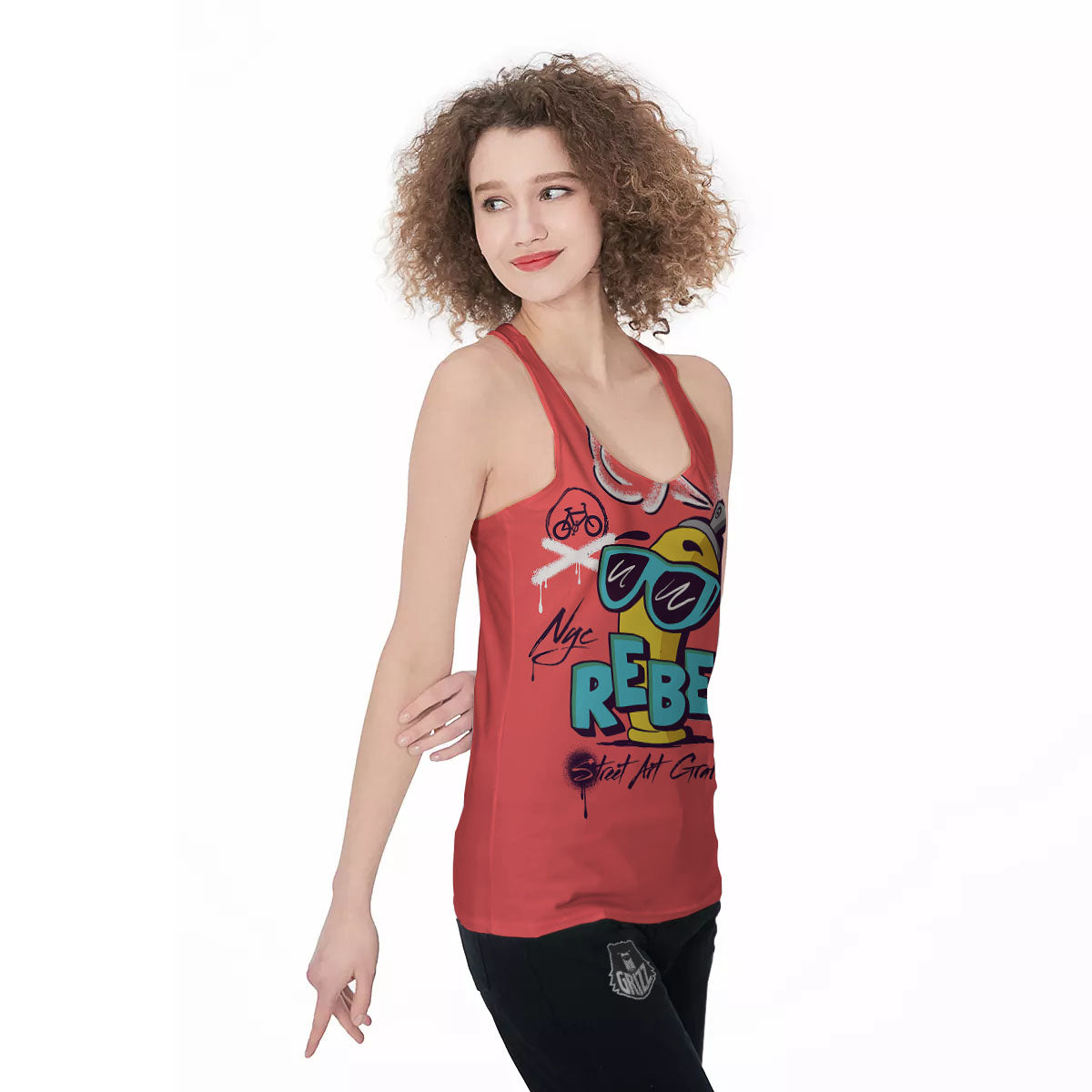 Characters Graffiti Cartoon Print Women's Racerback Tank Top-grizzshop