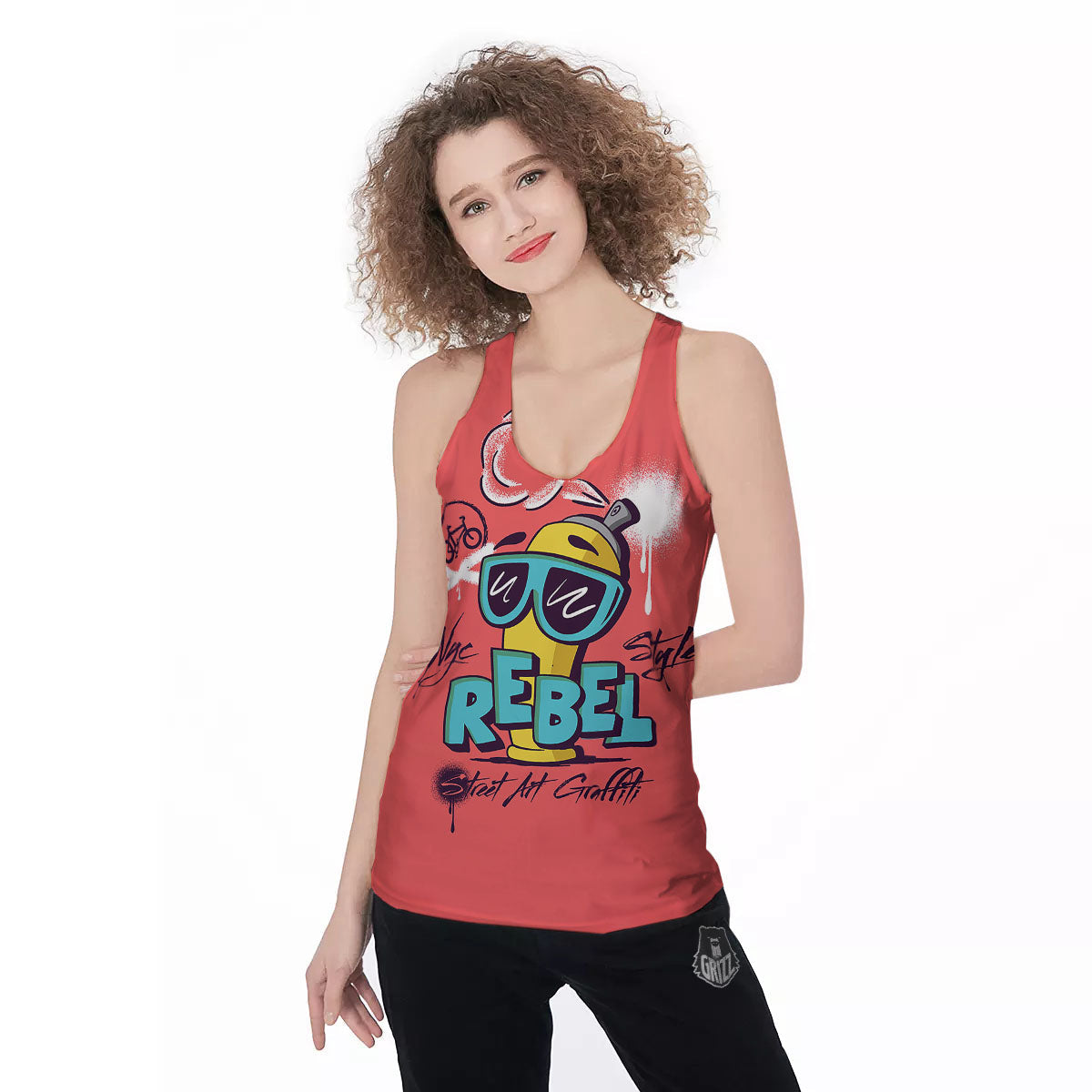 Characters Graffiti Cartoon Print Women's Racerback Tank Top-grizzshop