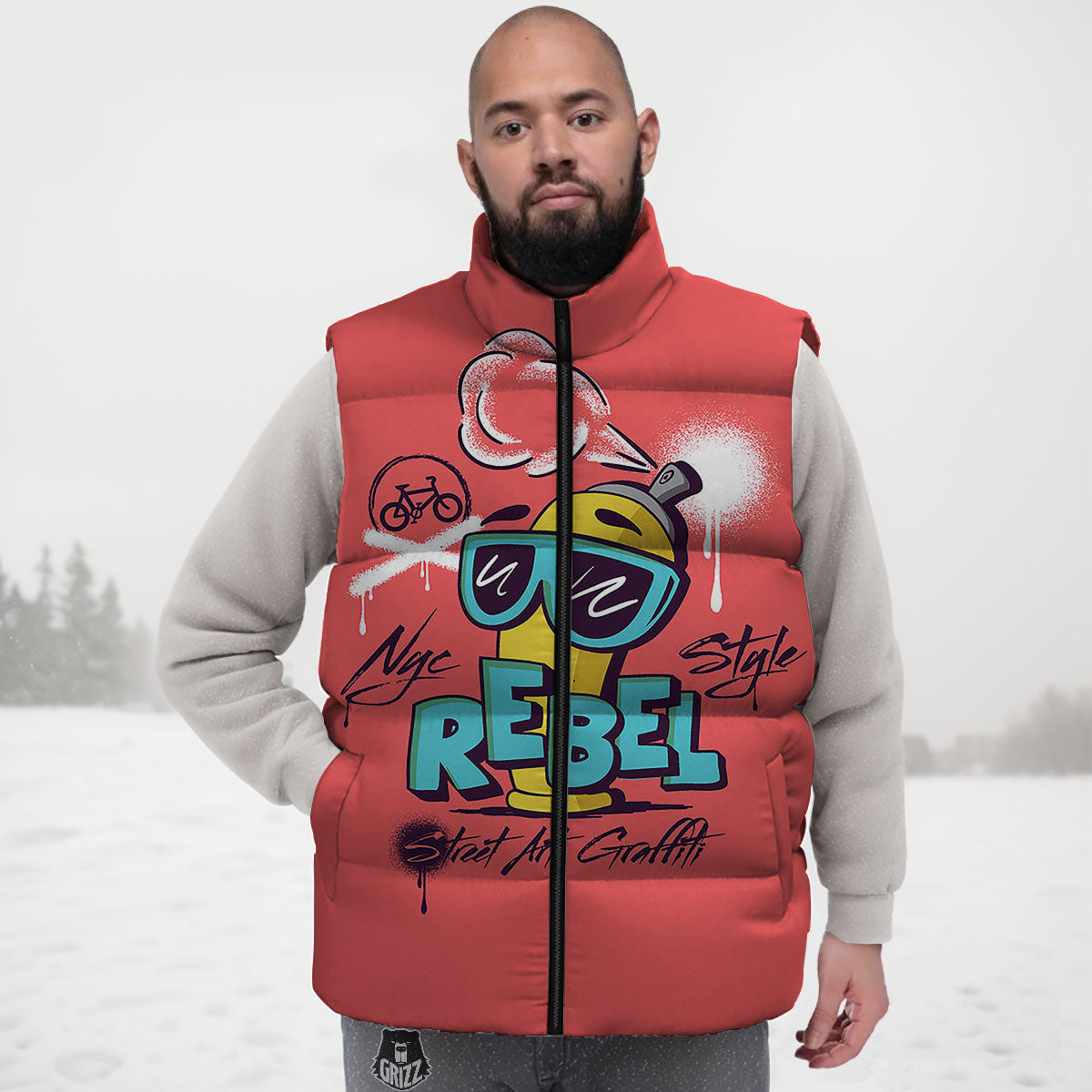 Characters Graffiti Cartoon Print Down Vest