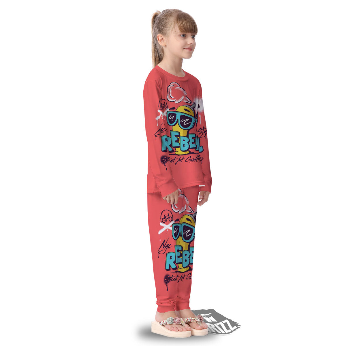 Characters Graffiti Cartoon Print Kid's Pajamas-grizzshop