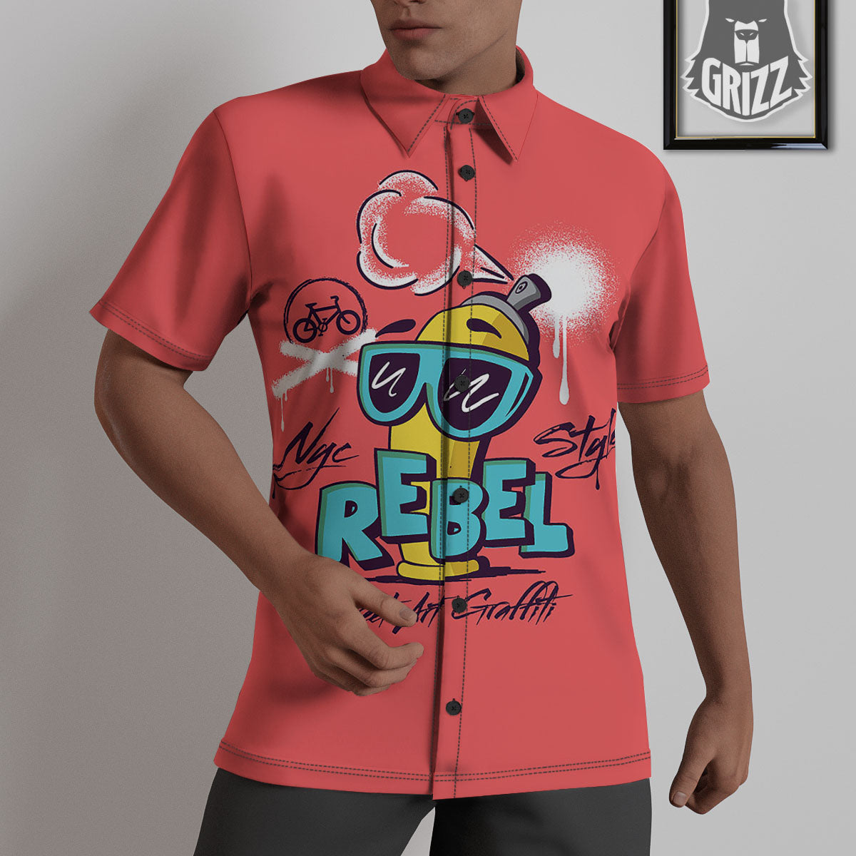 Characters Graffiti Cartoon Print Untucked Shirts-grizzshop