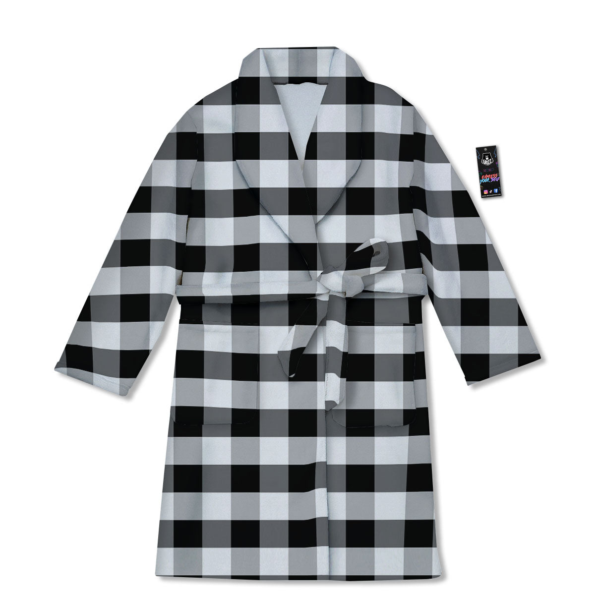 Check Black And Grey Print Pattern Bathrobe-grizzshop