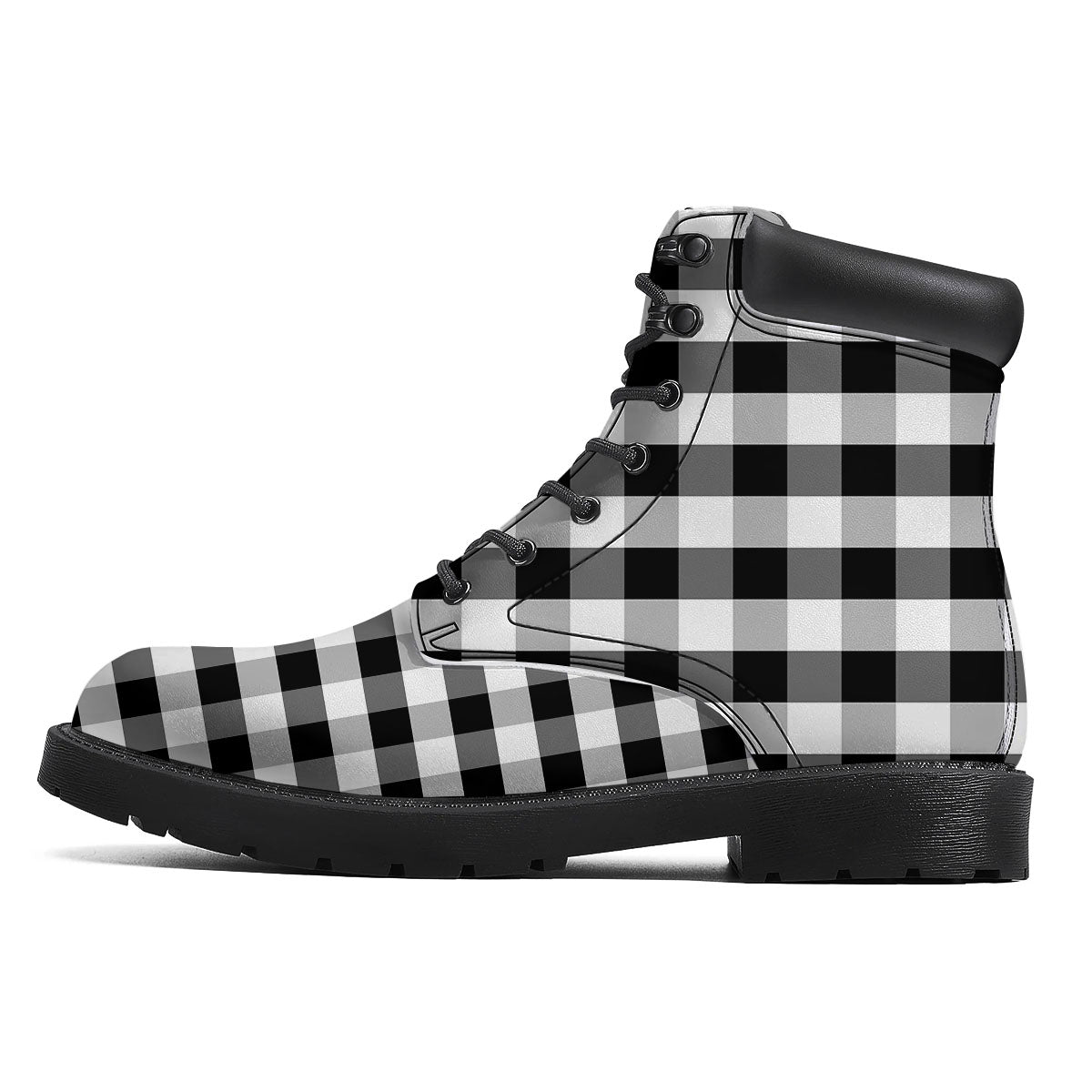 Check Black And Grey Print Pattern Boots-grizzshop