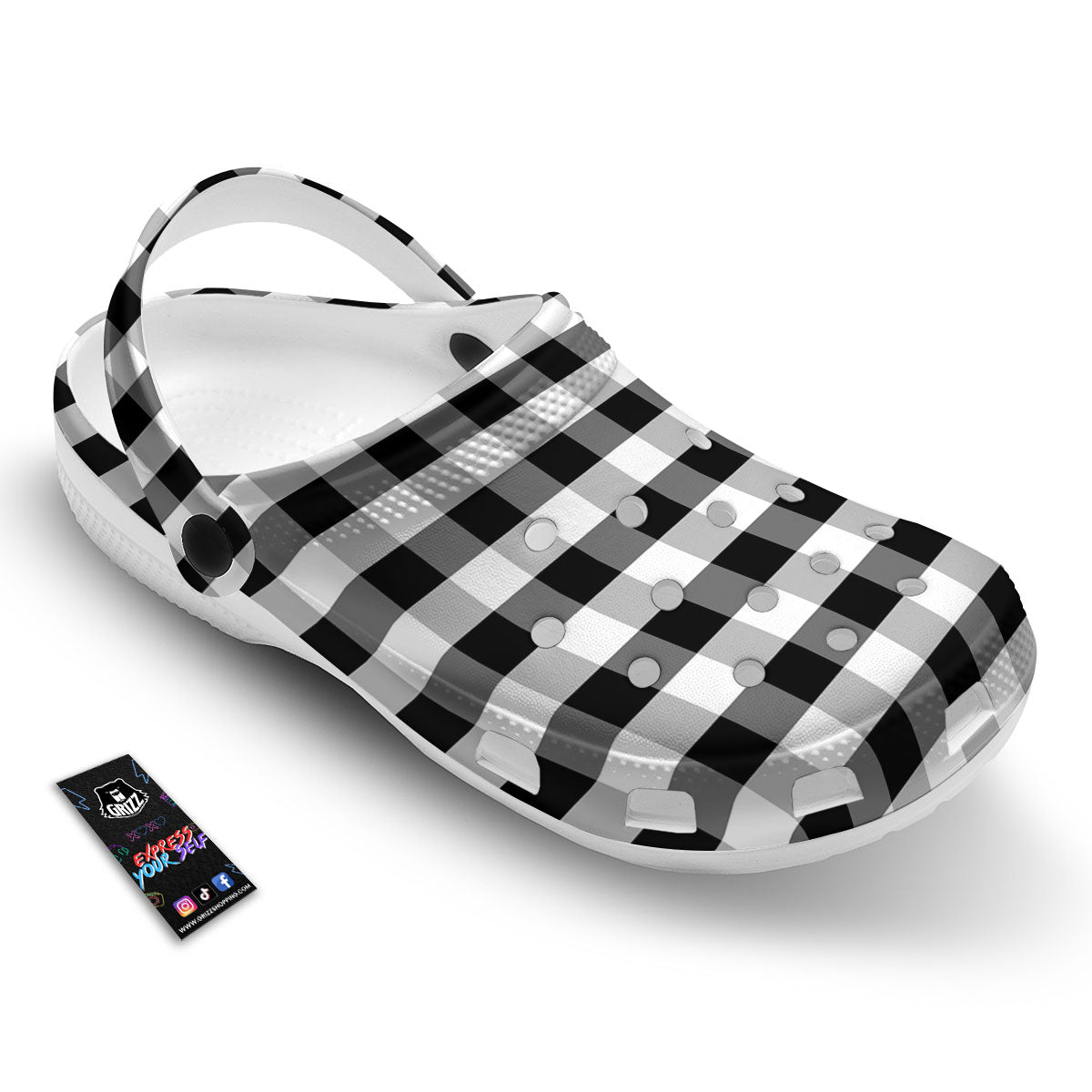Check Black And Grey Print Pattern Clog-grizzshop