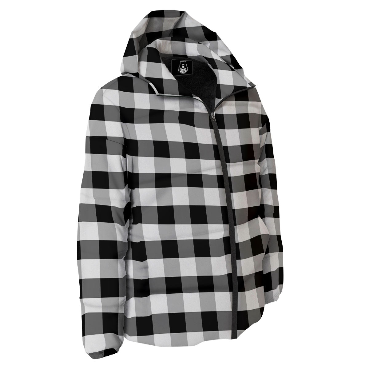 Check Black And Grey Print Pattern Down Jacket-grizzshop
