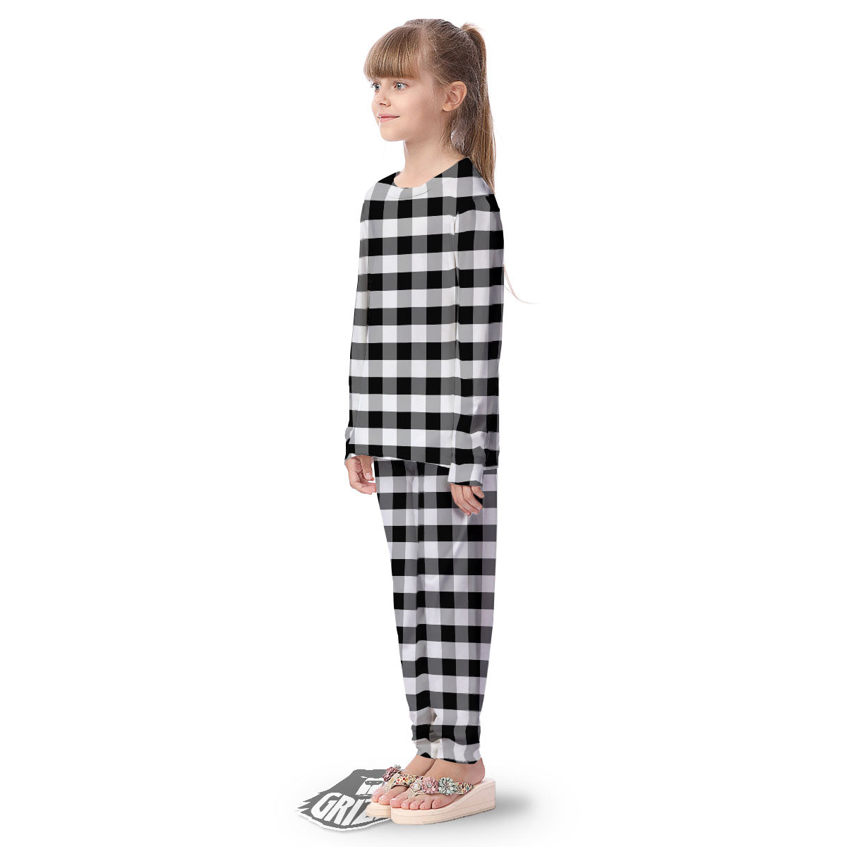 Check Black And Grey Print Pattern Kid's Pajamas-grizzshop