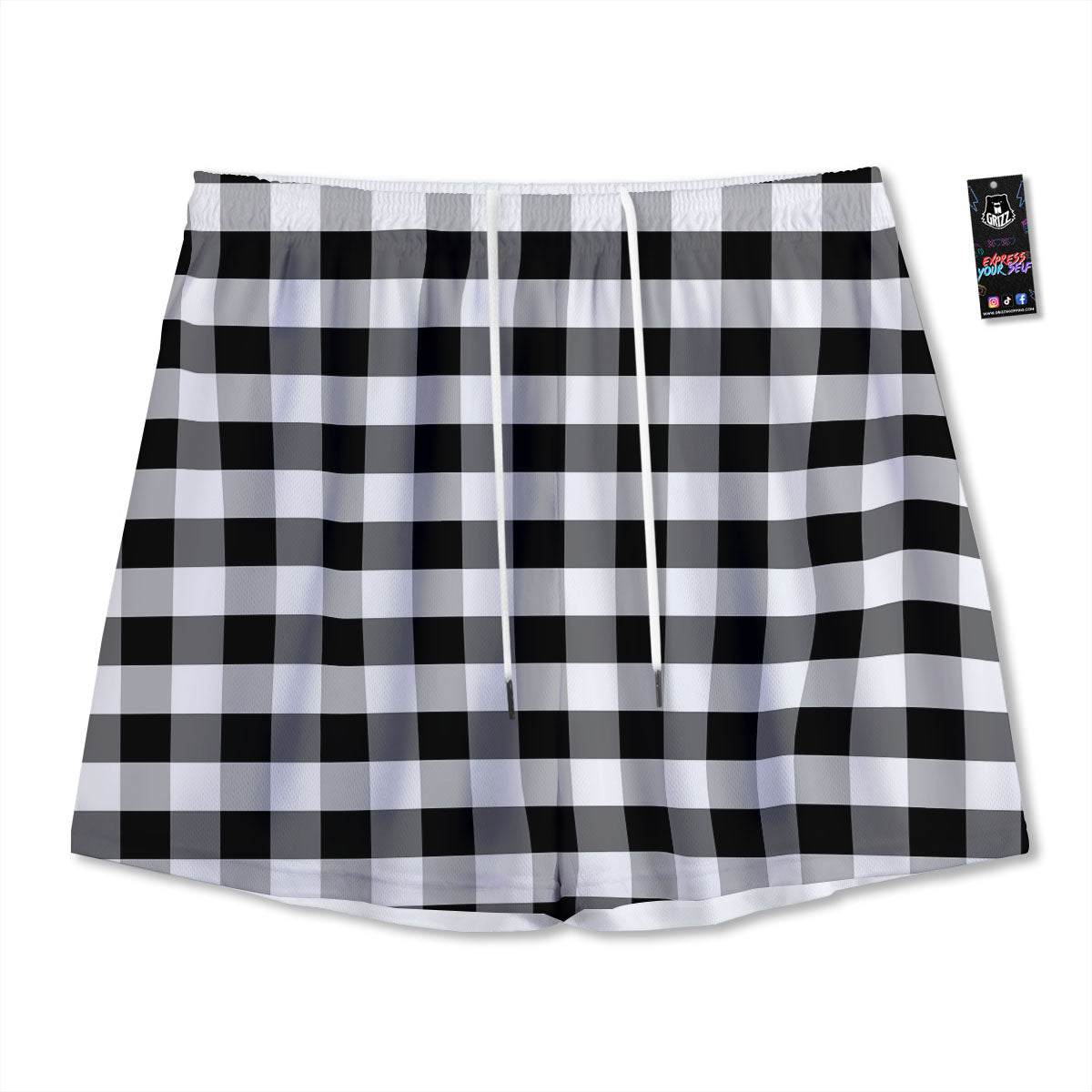 Check Black And Grey Print Pattern Mesh Shorts