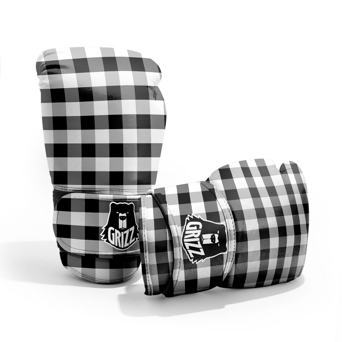 Check Black And Grey Print Pattern Pro Boxing Glove