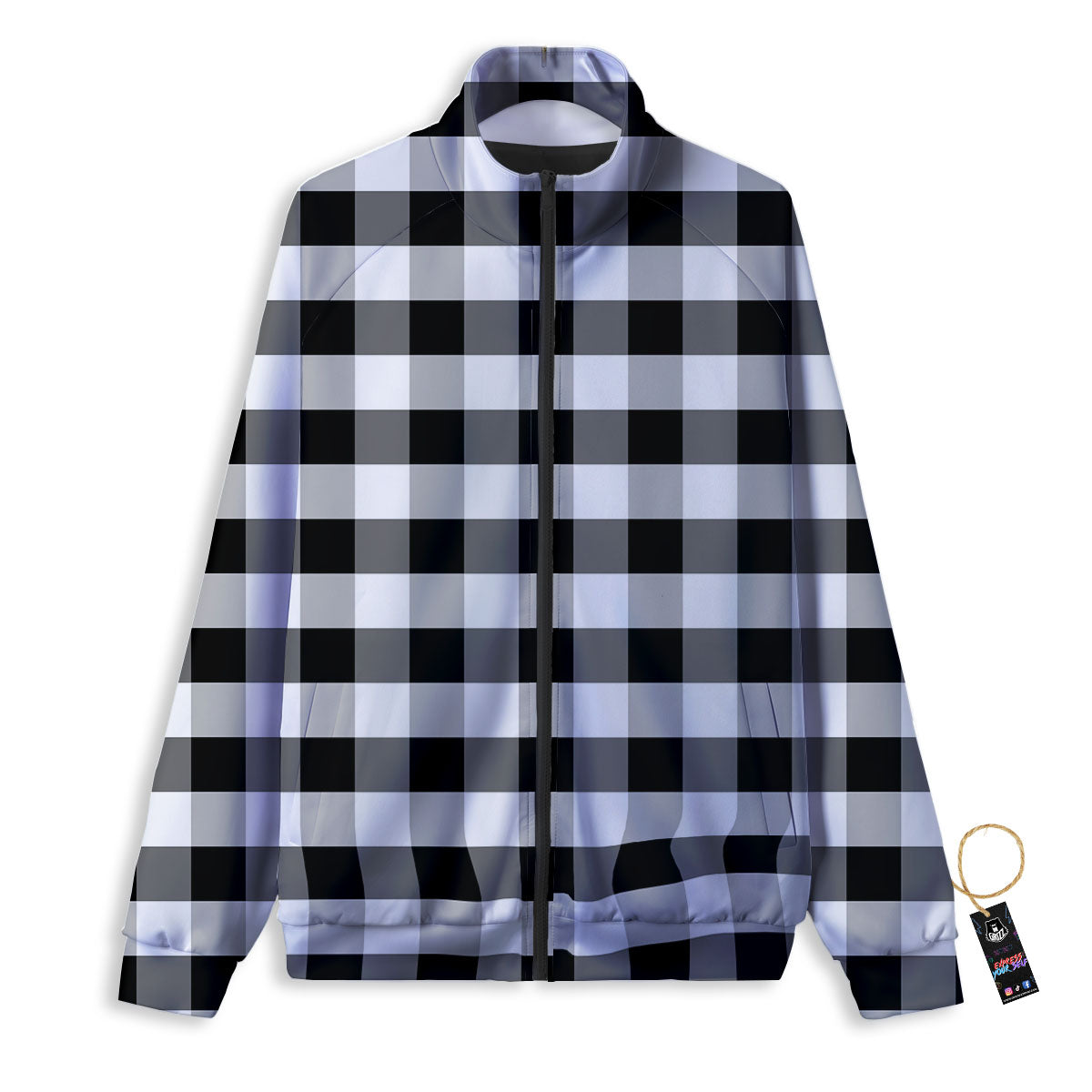 Check Black And Grey Print Pattern Track Jacket-grizzshop